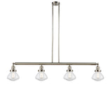 214-PN-G324 4-Light 51.375" Polished Nickel Island Light - Seedy Olean Glass - LED Bulb - Dimmensions: 51.375 x 6.375 x 8.75<br>Minimum Height : 21.875<br>Maximum Height : 45.875 - Sloped Ceiling Compatible: Yes
