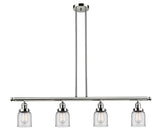 214-PN-G52 4-Light 49.625" Polished Nickel Island Light - Clear Small Bell Glass - LED Bulb - Dimmensions: 49.625 x 5 x 10<br>Minimum Height : 20<br>Maximum Height : 44 - Sloped Ceiling Compatible: Yes