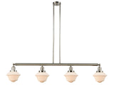 214-PN-G531 4-Light 52.125" Polished Nickel Island Light - Matte White Cased Small Oxford Glass - LED Bulb - Dimmensions: 52.125 x 7.75 x 10<br>Minimum Height : 20<br>Maximum Height : 44 - Sloped Ceiling Compatible: Yes