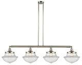 214-PN-G542 4-Light 54" Polished Nickel Island Light - Clear Large Oxford Glass - LED Bulb - Dimmensions: 54 x 12 x 12<br>Minimum Height : 22.375<br>Maximum Height : 46.375 - Sloped Ceiling Compatible: Yes