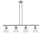 214-PN-G64 4-Light 50.875" Polished Nickel Island Light - Seedy Small Cone Glass - LED Bulb - Dimmensions: 50.875 x 6.25 x 10<br>Minimum Height : 20<br>Maximum Height : 44 - Sloped Ceiling Compatible: Yes