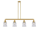 214-SG-G182 4-Light 50.625" Satin Gold Island Light - Clear Canton Glass - LED Bulb - Dimmensions: 50.625 x 6 x 11<br>Minimum Height : 21.5<br>Maximum Height : 45.5 - Sloped Ceiling Compatible: Yes