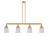 214-SG-G184 4-Light 50.625" Satin Gold Island Light - Seedy Canton Glass - LED Bulb - Dimmensions: 50.625 x 6 x 11<br>Minimum Height : 21.5<br>Maximum Height : 45.5 - Sloped Ceiling Compatible: Yes