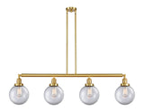 214-SG-G202-8 4-Light 52.625" Satin Gold Island Light - Clear Beacon Glass - LED Bulb - Dimmensions: 52.625 x 8 x 12.875<br>Minimum Height : 22<br>Maximum Height : 46 - Sloped Ceiling Compatible: Yes