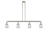 214-SN-G182S 4-Light 50.625" Brushed Satin Nickel Island Light - Clear Small Canton Glass - LED Bulb - Dimmensions: 50.625 x 6 x 11<br>Minimum Height : 19.75<br>Maximum Height : 43.75 - Sloped Ceiling Compatible: Yes