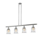 214-SN-G184 4-Light 50.625" Brushed Satin Nickel Island Light - Seedy Canton Glass - LED Bulb - Dimmensions: 50.625 x 6 x 11<br>Minimum Height : 21.5<br>Maximum Height : 45.5 - Sloped Ceiling Compatible: Yes