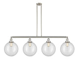 214-SN-G202-12 4-Light 56" Brushed Satin Nickel Island Light - Clear Beacon Glass - LED Bulb - Dimmensions: 56 x 12 x 16<br>Minimum Height : 26<br>Maximum Height : 50 - Sloped Ceiling Compatible: Yes