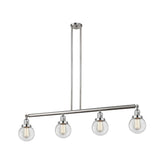 214-SN-G202-6 4-Light 50.625" Brushed Satin Nickel Island Light - Clear Beacon Glass - LED Bulb - Dimmensions: 50.625 x 6 x 10.875<br>Minimum Height : 20<br>Maximum Height : 44 - Sloped Ceiling Compatible: Yes