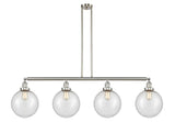 214-SN-G204-10 4-Light 54" Brushed Satin Nickel Island Light - Seedy Beacon Glass - LED Bulb - Dimmensions: 54 x 10 x 14<br>Minimum Height : 24<br>Maximum Height : 48 - Sloped Ceiling Compatible: Yes
