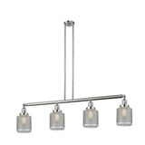 214-SN-G262 4-Light 50.625" Brushed Satin Nickel Island Light - Vintage Wire Mesh Stanton Glass - LED Bulb - Dimmensions: 50.625 x 6 x 15<br>Minimum Height : 22<br>Maximum Height : 46 - Sloped Ceiling Compatible: Yes