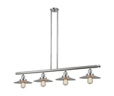 214-SN-G2 4-Light 53.125" Brushed Satin Nickel Island Light - Clear Halophane Glass - LED Bulb - Dimmensions: 53.125 x 8.5 x 8<br>Minimum Height : 16.25<br>Maximum Height : 40.25 - Sloped Ceiling Compatible: Yes
