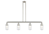 214-SN-G314 4-Light 49.125" Brushed Satin Nickel Island Light - Seedy Dover Glass - LED Bulb - Dimmensions: 49.125 x 4.5 x 10.75<br>Minimum Height : 20.75<br>Maximum Height : 44.75 - Sloped Ceiling Compatible: Yes