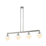 214-SN-G531 4-Light 52.125" Brushed Satin Nickel Island Light - Matte White Cased Small Oxford Glass - LED Bulb - Dimmensions: 52.125 x 7.75 x 10<br>Minimum Height : 20<br>Maximum Height : 44 - Sloped Ceiling Compatible: Yes