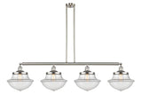 214-SN-G542 4-Light 54" Brushed Satin Nickel Island Light - Clear Large Oxford Glass - LED Bulb - Dimmensions: 54 x 12 x 12<br>Minimum Height : 22.375<br>Maximum Height : 46.375 - Sloped Ceiling Compatible: Yes