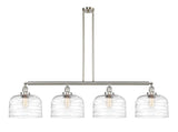 4-Light 54" Brushed Satin Nickel Island Light - Clear Deco Swirl X-Large Bell Glass - LED Bulbs Included