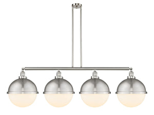 4-Light 57.5" Brushed Satin Nickel Island Light - Matte White Hampden Glass - LED Bulbs Included
