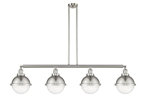 4-Light 53.625" Brushed Satin Nickel Island Light - Seedy Hampden Glass - LED Bulbs Included