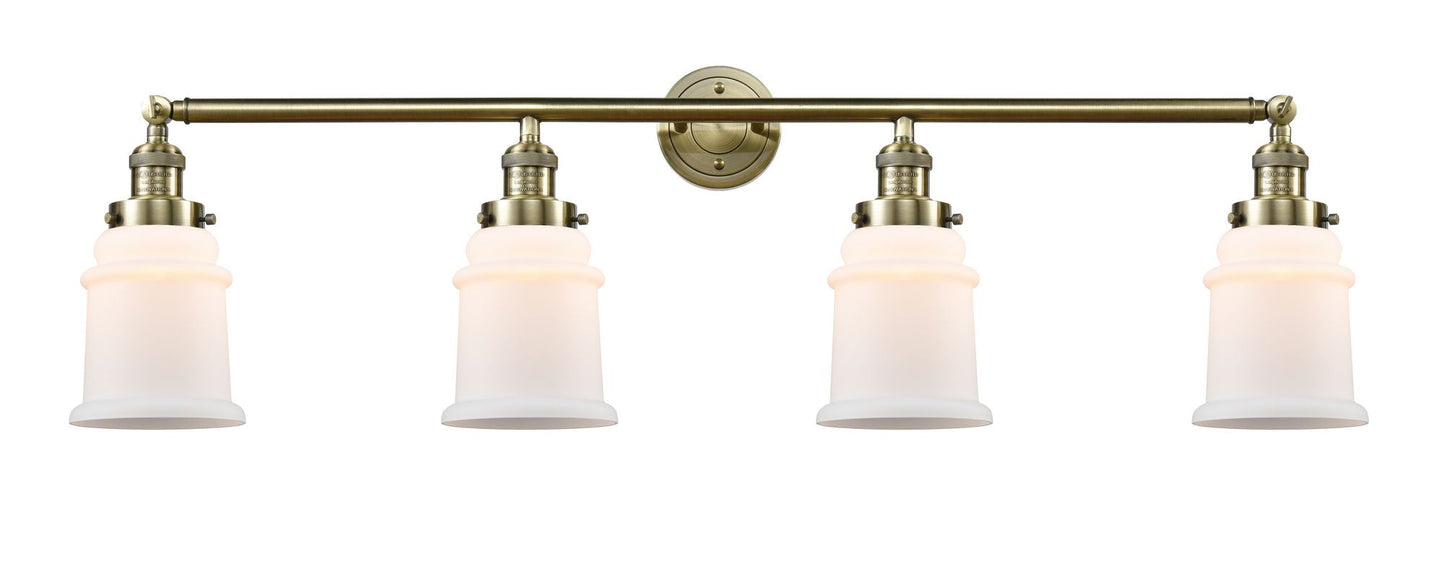 4-Light 42" Antique Brass Bath Vanity Light - Matte White Canton Glass LED