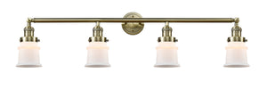 4-Light 42" Antique Brass Bath Vanity Light - Matte White Small Canton Glass LED