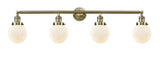 4-Light 42" Antique Brass Bath Vanity Light - Matte White Cased Beacon Glass LED