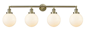 4-Light 44" Antique Brass Bath Vanity Light - Matte White Cased Beacon Glass LED
