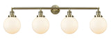 4-Light 44" Antique Brass Bath Vanity Light - Matte White Cased Beacon Glass LED