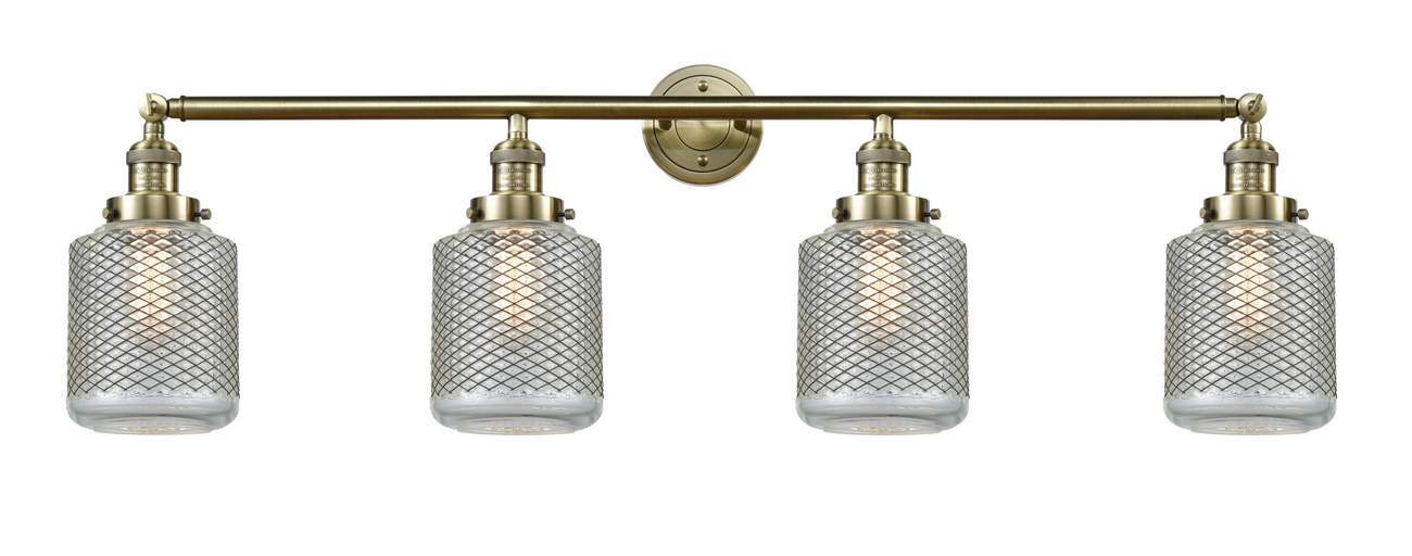 215-AB-G262-LED 4-Light 44" Stanton Antique Brass Bath Vanity Light - Vintage Wire Mesh Stanton Glass