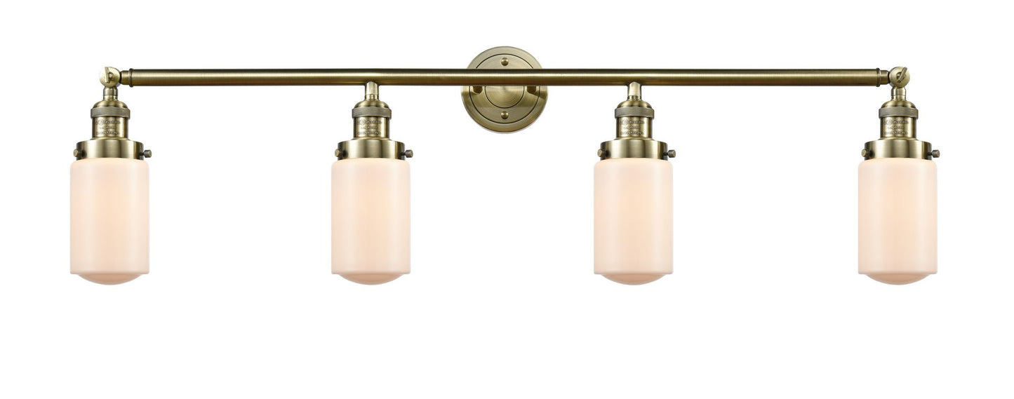 4-Light 43" Antique Brass Bath Vanity Light - Matte White Cased Dover Glass LED