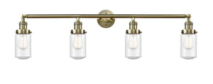 4-Light 43" Antique Brass Bath Vanity Light - Seedy Dover Glass LED