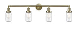 4-Light 43" Antique Brass Bath Vanity Light - Seedy Dover Glass LED