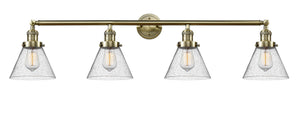4-Light 43.75" Antique Brass Bath Vanity Light - Seedy Large Cone Glass LED