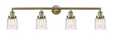 4-Light 42" Antique Brass Bath Vanity Light - Clear Deco Swirl Small Bell Glass LED