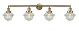4-Light 46" Antique Brass Bath Vanity Light - Seedy Small Oxford Glass LED