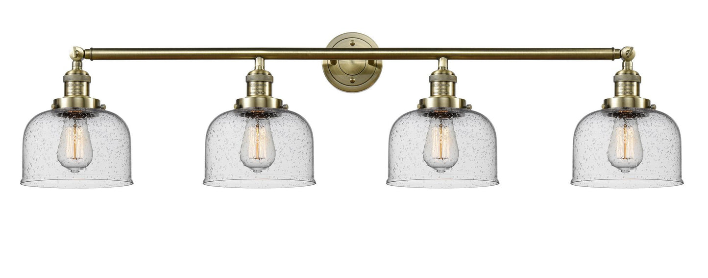 4-Light 44" Antique Brass Bath Vanity Light - Seedy Large Bell Glass LED