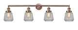 215-AC-G142 4-Light 42.25" Antique Copper Bath Vanity Light - Clear Chatham Glass - LED Bulb - Dimmensions: 42.25 x 7.625 x 10.75 - Glass Up or Down: Yes