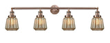 215-AC-G146 4-Light 42.25" Antique Copper Bath Vanity Light - Mercury Plated Chatham Glass - LED Bulb - Dimmensions: 42.25 x 7.625 x 10.75 - Glass Up or Down: Yes