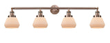 215-AC-G171 4-Light 42.75" Antique Copper Bath Vanity Light - Matte White Cased Fulton Glass - LED Bulb - Dimmensions: 42.75 x 7.875 x 9.25 - Glass Up or Down: Yes