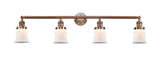215-AC-G181S 4-Light 42" Antique Copper Bath Vanity Light - Matte White Small Canton Glass - LED Bulb - Dimmensions: 42 x 7.5 x 11.25 - Glass Up or Down: Yes