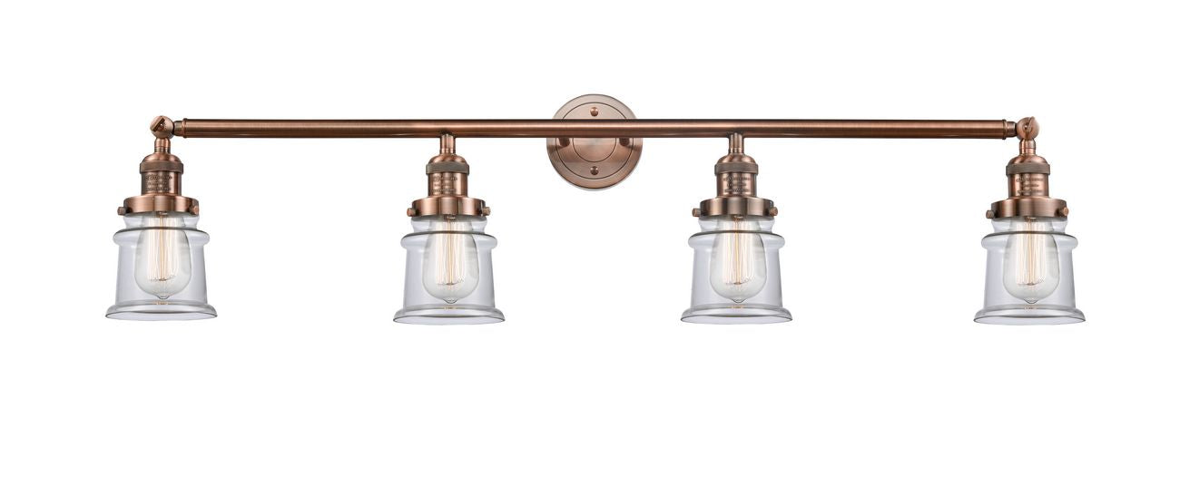 215-AC-G182S 4-Light 42" Antique Copper Bath Vanity Light - Clear Small Canton Glass - LED Bulb - Dimmensions: 42 x 7.5 x 11.25 - Glass Up or Down: Yes