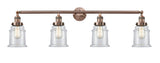215-AC-G182 4-Light 42" Antique Copper Bath Vanity Light - Clear Canton Glass - LED Bulb - Dimmensions: 42 x 7.5 x 11.25 - Glass Up or Down: Yes