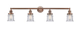 215-AC-G184S 4-Light 42" Antique Copper Bath Vanity Light - Seedy Small Canton Glass - LED Bulb - Dimmensions: 42 x 7.5 x 11.25 - Glass Up or Down: Yes