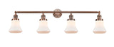 215-AC-G191 4-Light 42.25" Antique Copper Bath Vanity Light - Matte White Bellmont Glass - LED Bulb - Dimmensions: 42.25 x 7.625 x 10.5 - Glass Up or Down: Yes