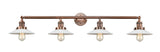 215-AC-G1 4-Light 44.5" Antique Copper Bath Vanity Light - White Halophane Glass - LED Bulb - Dimmensions: 44.5 x 9 x 6.5 - Glass Up or Down: Yes