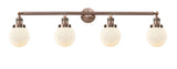215-AC-G201-6 4-Light 42" Antique Copper Bath Vanity Light - Matte White Cased Beacon Glass - LED Bulb - Dimmensions: 42 x 8.125 x 12.125 - Glass Up or Down: Yes