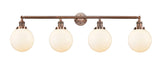 215-AC-G201-8 4-Light 44" Antique Copper Bath Vanity Light - Matte White Cased Beacon Glass - LED Bulb - Dimmensions: 44 x 9.125 x 14.125 - Glass Up or Down: Yes