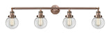 215-AC-G202-6 4-Light 42" Antique Copper Bath Vanity Light - Clear Beacon Glass - LED Bulb - Dimmensions: 42 x 8.125 x 12.125 - Glass Up or Down: Yes