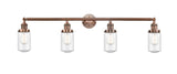 215-AC-G314 4-Light 43" Antique Copper Bath Vanity Light - Seedy Dover Glass - LED Bulb - Dimmensions: 43 x 7.5 x 10.75 - Glass Up or Down: Yes