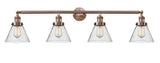 215-AC-G44 4-Light 43.75" Antique Copper Bath Vanity Light - Seedy Large Cone Glass - LED Bulb - Dimmensions: 43.75 x 8.375 x 10 - Glass Up or Down: Yes