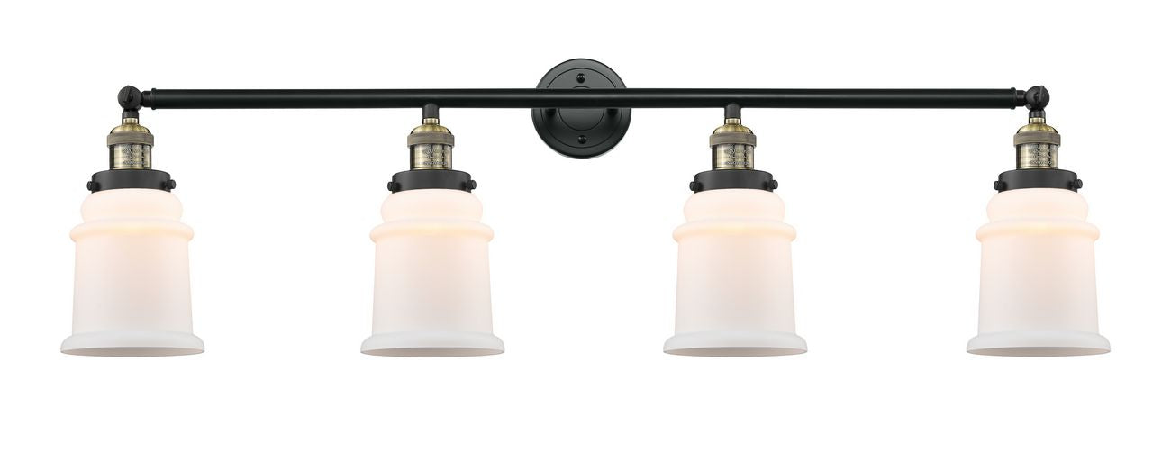 215-BAB-G181 4-Light 42" Black Antique Brass Bath Vanity Light - Matte White Canton Glass - LED Bulb - Dimmensions: 42 x 7.5 x 11.25 - Glass Up or Down: Yes