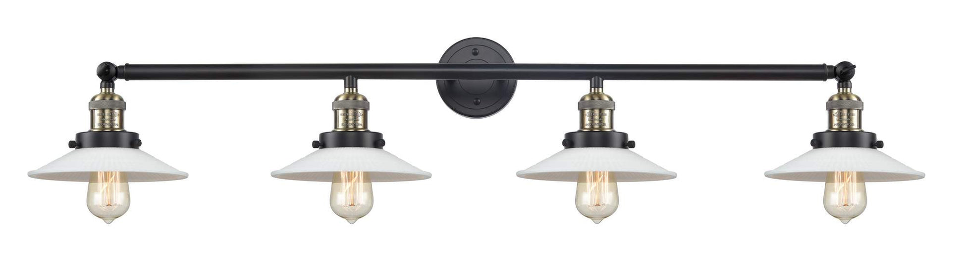 215-BAB-G1 4-Light 44.5" Black Antique Brass Bath Vanity Light - White Halophane Glass - LED Bulb - Dimmensions: 44.5 x 9 x 6.5 - Glass Up or Down: Yes